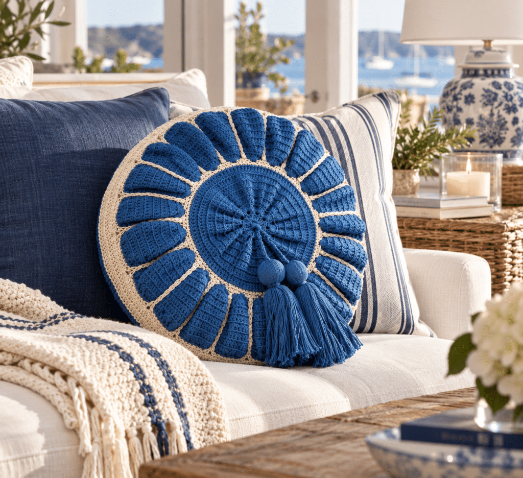 Coastal Crochet Cushion by the Sea